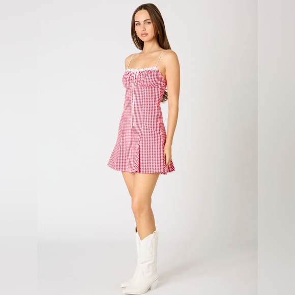 Cotton Candy LA milkmaid gingham mini dress red & white small NWT - Picture 3 of 12